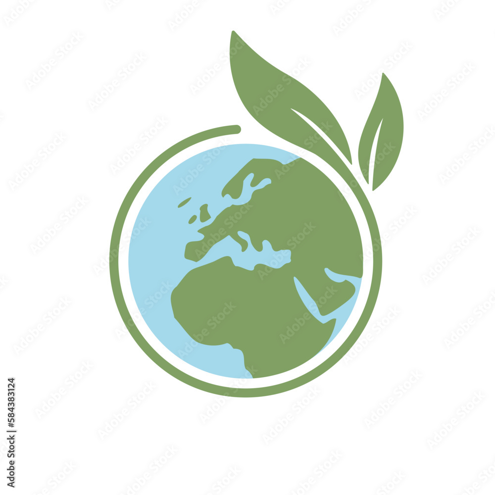 Save earth. Global ecology icon. Planet with green plant leaves growing illustration. Save earth. Global ecology icon. Planet with green plant leaves growing illustration.