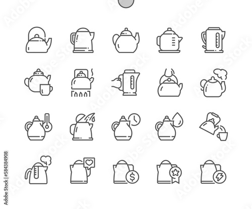 Kettle. Domestic appliance. Tea time. Electrical kettle. Buy, price and reviews. Pixel Perfect Vector Thin Line Icons. Simple Minimal Pictogram