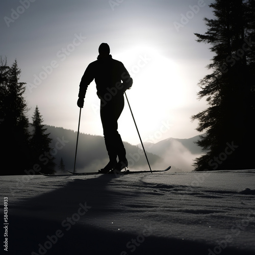 skiing, ski, silhouette, winter, snow, sport, vector, skier, woman, people, illustration, mountain, extreme, cold, sports, silhouettes, active, men, golf, fun, leisure, activity, generative, ai