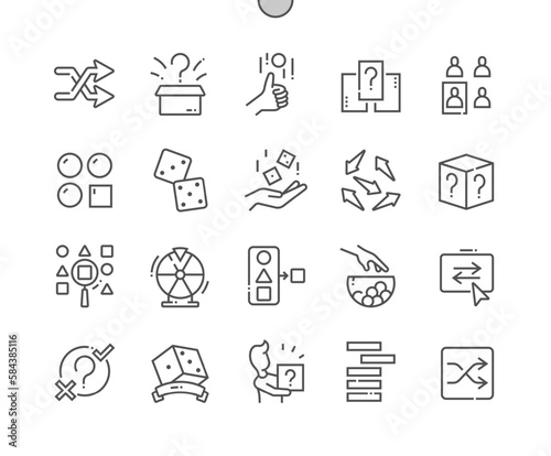 Random. Choosing random thing. Raffle. Gambling competition. Pixel Perfect Vector Thin Line Icons. Simple Minimal Pictogram