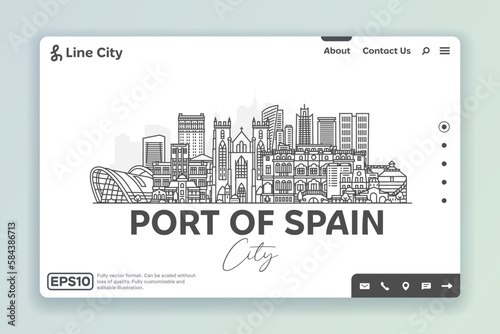 Port of Spain, Trinidad and Tobago architecture line skyline illustration. Linear vector cityscape with famous landmarks, city sights, design icons. Landscape with editable strokes.