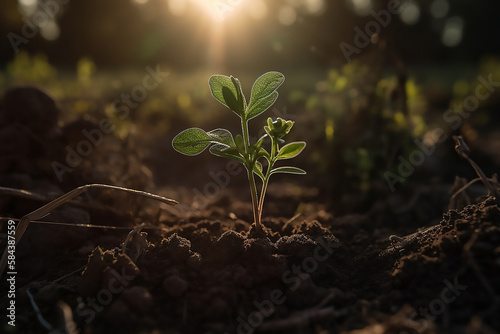 Growth and Renewal - Young Plant Basking in Sunlight - Generative Ai