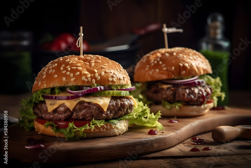 hamburger on a black background