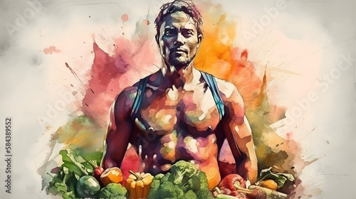 watercolor painting healthy eating, generative ai