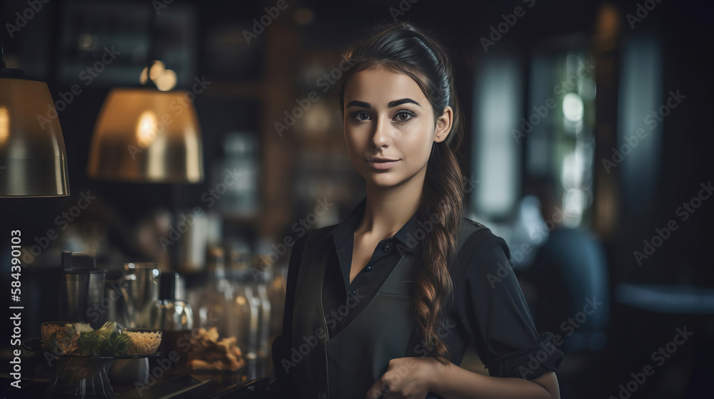 portrait of a beautiful waitress girl. generative AI