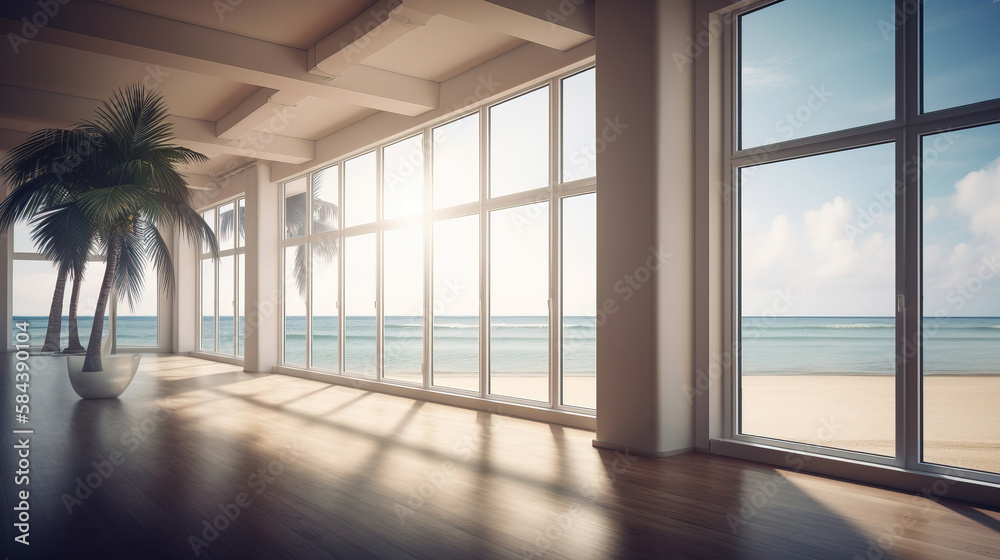 Fototapeta premium Modern creative office on the ocean. generative AI