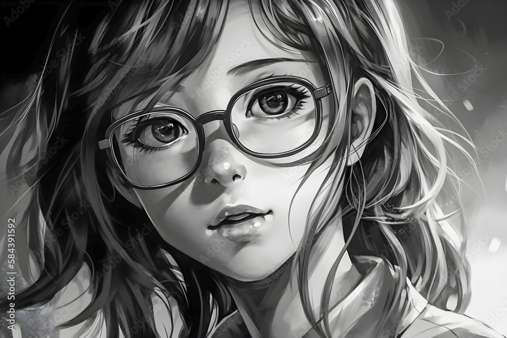 Premium Photo  Cute anime girl portrait black and white colors sketch style