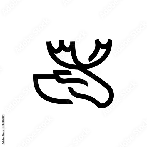 moose logo. simple deer or moose head icon logo vector design, modern logo pictogram design of abstract outline reindeer with stag or horn. minimal moose symbol