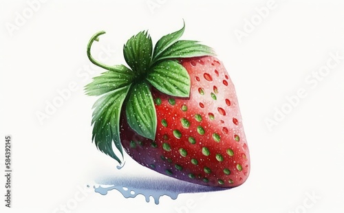 A drawn strawberry on white background watercolor berries organic food illustrations Generative AI