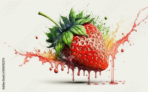A drawn strawberry on white background watercolor berries organic food illustrations Generative AI