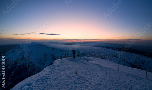 Fototapeta Naklejka Na Ścianę i Meble -  View from the top of the mountains at sunset. Giant Mountains, Poland.