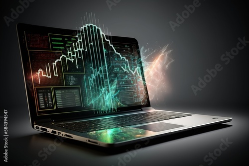 Wallpaper Mural Laptop with analytical data on digital screen, generative ai Torontodigital.ca