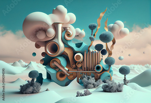 Abstract surreal geometric Landscape concept, background.  Generative AI technology.  © Natalia