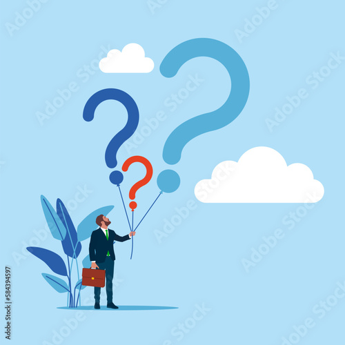 Man hand holding question mark.  Modern vector illustration in flat style