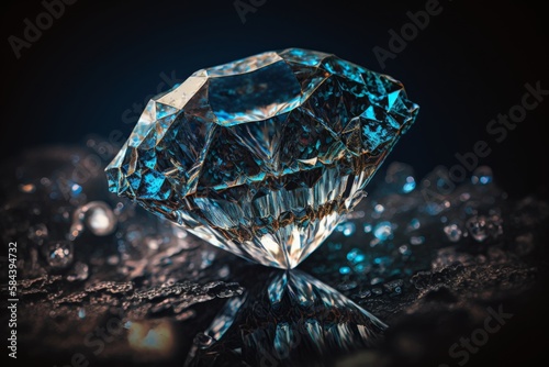 macro photography of diamond on blue background  generative ai