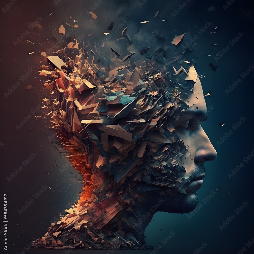 Explosive mind, illustration of collective mind concept art, exploding ...