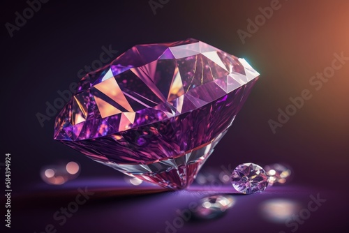 macro photography of diamond on purple background  generative ai