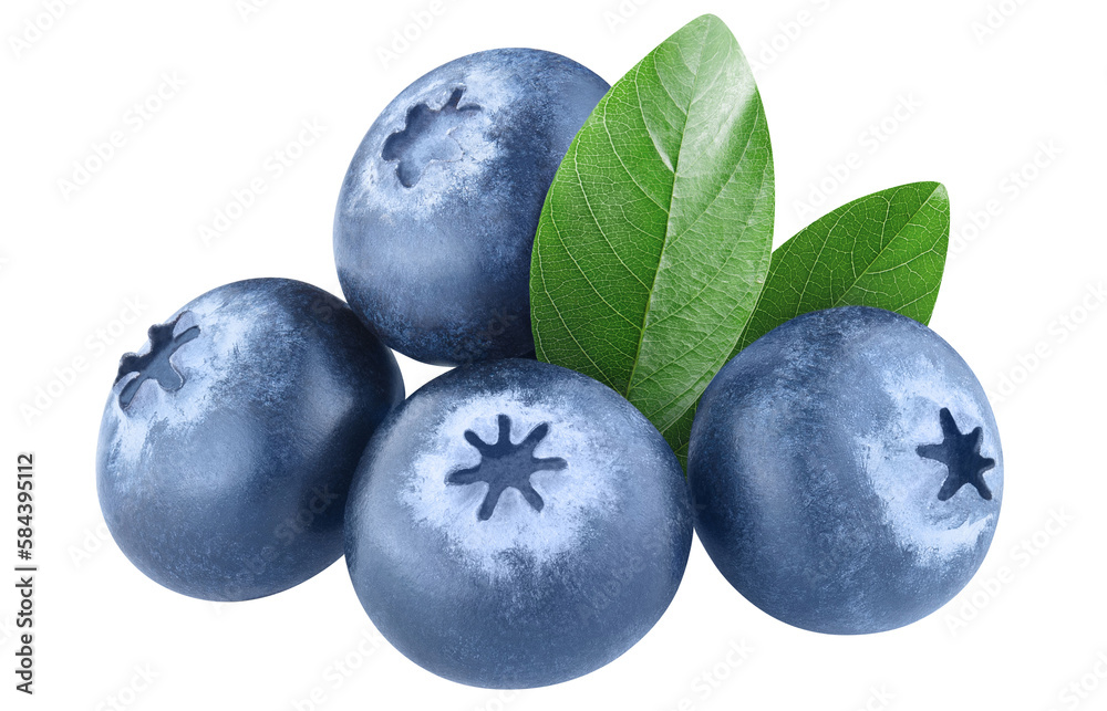 Ripe blueberries with green leaves, cut out Ripe blueberries with green leaves, cut out
