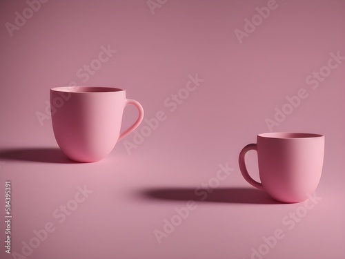 Pink cups of coffe on the pink background