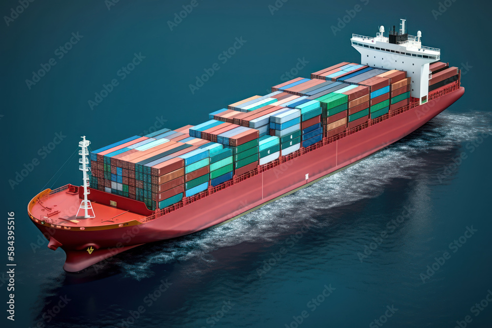 Container cargo freight ship in the ocean, aerial view. Generative AI