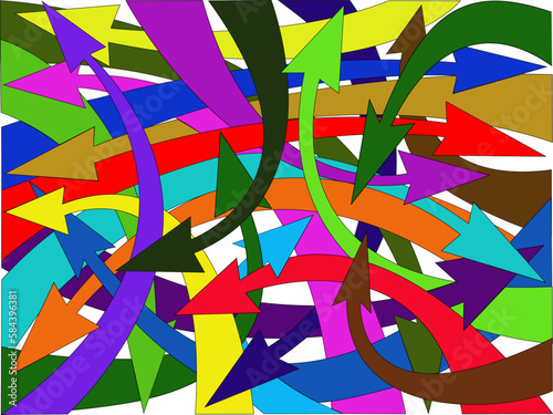 Arrows of various colors intertwine in all directions and completely fill the background by creating a hypnotic image