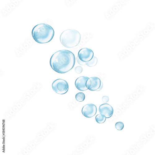 Quadro su tela Many light blue bubbles, isolated against a white background