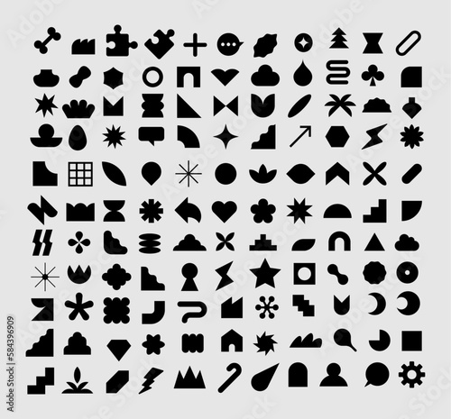 Abstract and basic shapes collection. Minimalist symbols. Black Iconography. Flat vector icon. Icons set. Primitive forms. Modernist abstract geometric shapes. Geometric elements. Brutalist design.
