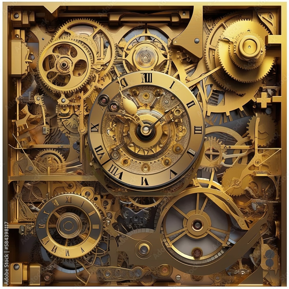Clockwork time endless gold life abstraction, Generative AI