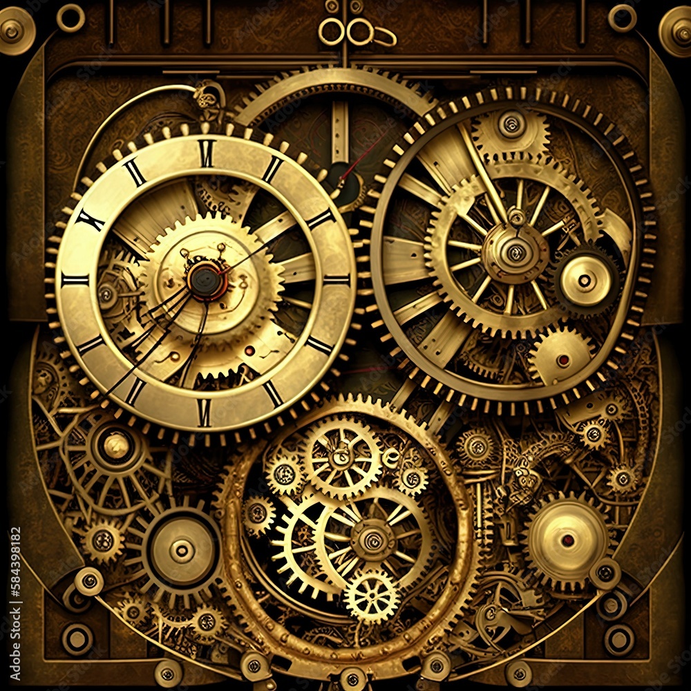 Clockwork time endless gold life abstraction, Generative AI