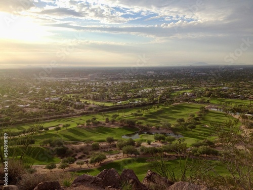 View of Beautiful Golf Course from Camelback Mountain in Phoenix