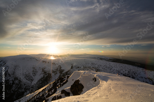 Fototapeta Naklejka Na Ścianę i Meble -  View from the top of the mountains at sunset. Giant Mountains, Poland.
