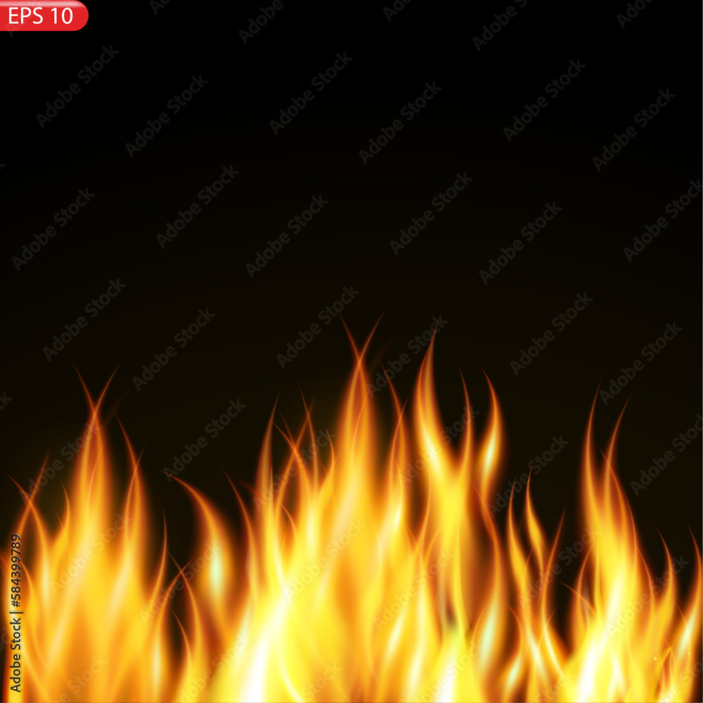 Translucent fire flames and sparks with horizontal repetition on transparent background. For used on dark illustrations. Transparency only in vector format Translucent fire flames and sparks with horizontal repetition on transparent background. For used on dark illustrations. Transparency only in vector format
