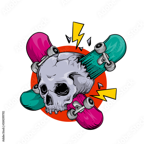 skull and skateboard vector illustration