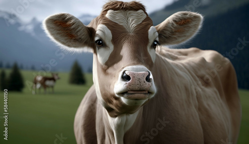 cow at green field portrait new quality stock image animal illustration desktop wallpaper design  Generative AI