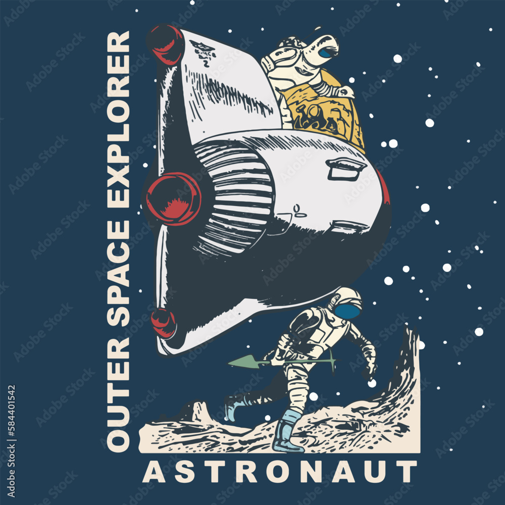 Astronaut With Rocket-Space Explore Vector Art, Illustration, Icon and Graphic