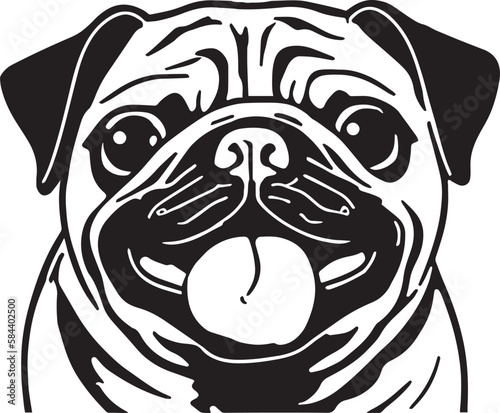 Pug dog face isolated on a white background, SVG, Vector, Illustration.	