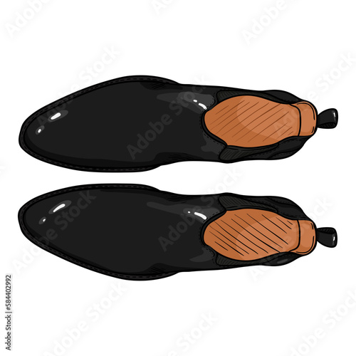Vector Black Leather Shoes. Classic Chelsea Boots