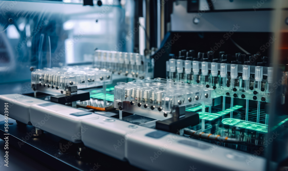 New modern science laboratory equipment. Machine with multiple test tubes for researches. Generative AI. New modern science laboratory equipment. Machine with multiple test tubes for researches. Generative AI.
