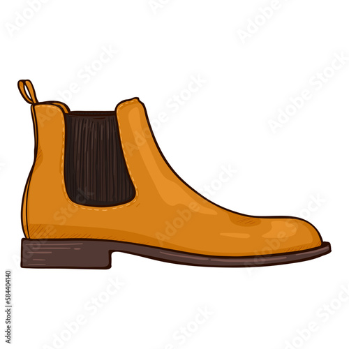 Vector Yellow Suede Shoes. Cartoon Classic Chelsea Boots. Side View Illustration.