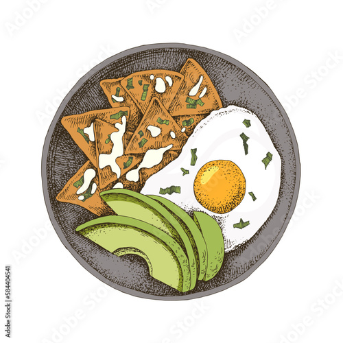 Traditiona Mexican Chilaquiles for breakfast