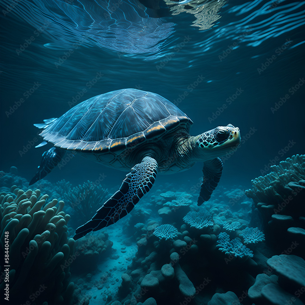 Sea turtle swimming in the sea. (ai generated) Sea turtle swimming in the sea. (ai generated)