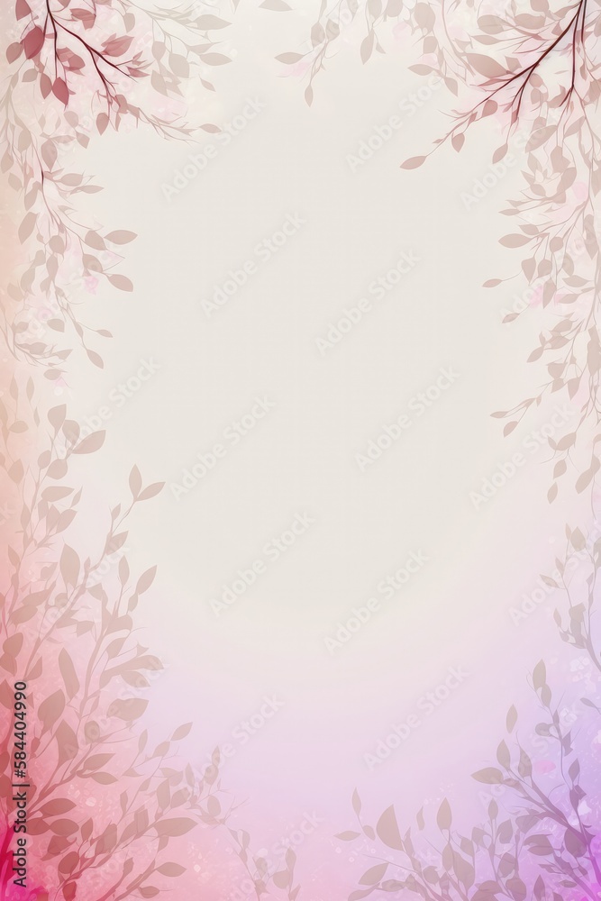 Creamy Pink Light Pink Background Silhouettes Leafy Branches Vertical Mobile Postcard. Generative AI
