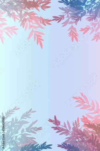 Dusty Blue Light Pink Background Silhouettes Leafy Branches Vertical Mobile Postcard. Generative AI