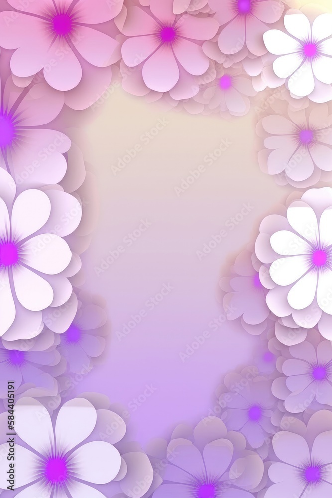Pale Lilac Background Silhouettes Flowers Vertical Mobile Postcard. Generative AI