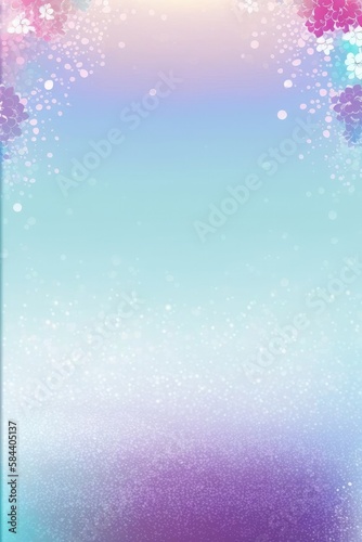 Ocean Blue Soft Mauve Background Glitter Silhouettes FlowersVertical Mobile Postcard. Generative AI