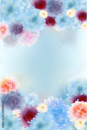 Pale Blue Color Background Silhouettes Flowers Vertical Mobile Postcard. Generative AI