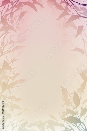 Vanilla Cream Light Pink Background Silhouettes Leafy Branches Vertical Mobile Postcard. Generative AI