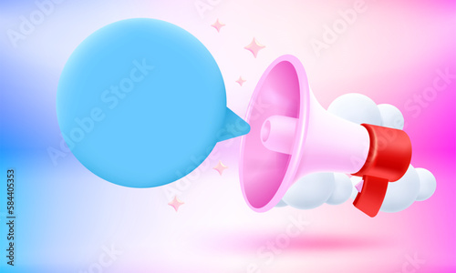 Speech cloud with megaphone. Promotion concept. 3d vector banner with copy space