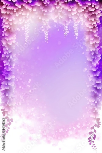 Wisteria Purple Background Glitter Silhouettes Flowers Vertical Mobile Postcard. Generative AI