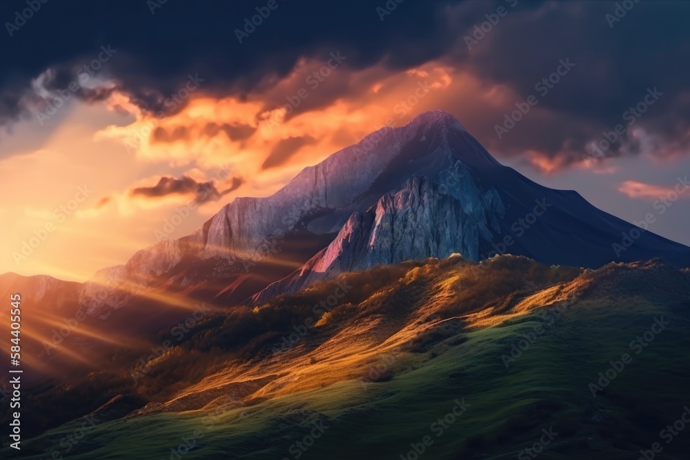 Fototapeta premium Sunset and Rocky Mountains Generative AI